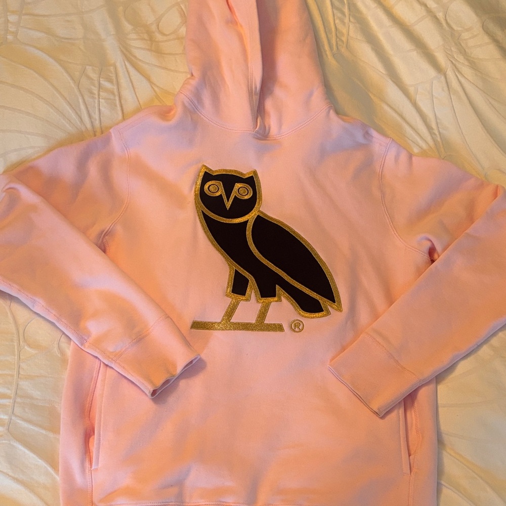 Pink OVO Pullover Hoodie with Gold & Black Owl Logo